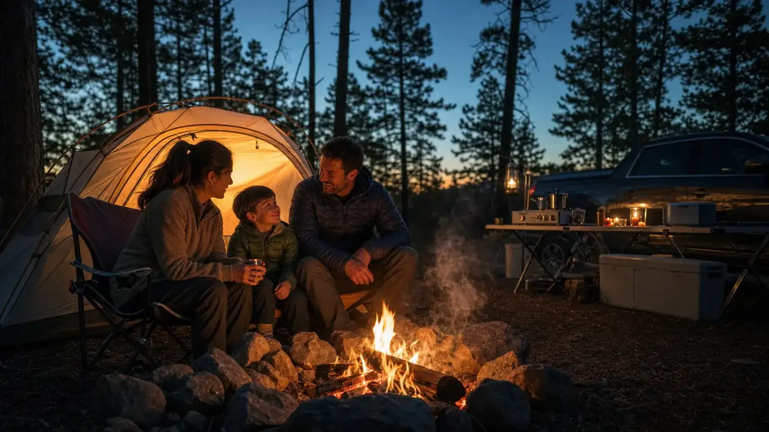 A backpacking tent pitched on a quiet ridge at golden hour with mountains in the background